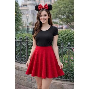 Disney LC Lauren Conrad Skater Skirt Women Large Red Mickey Mouse Good Textured